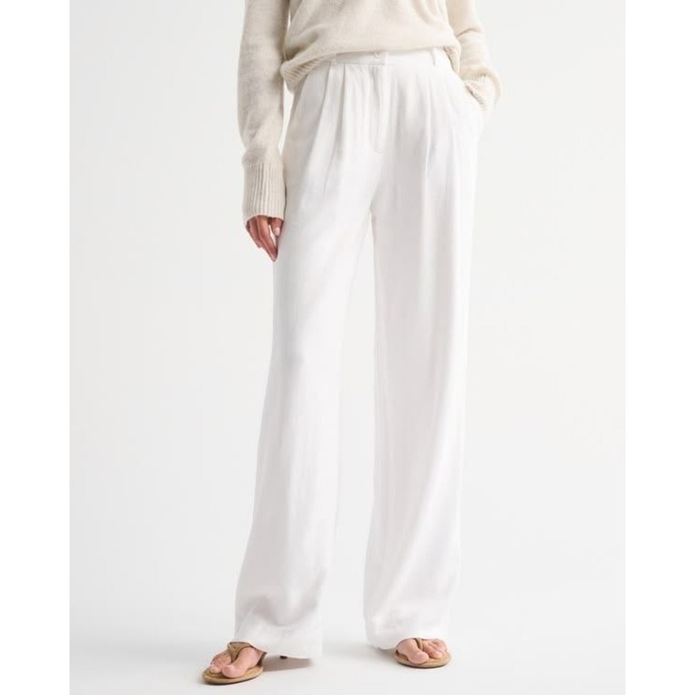 Abercrombie & Fitch Sloane Linen-Blend Tailored Wide Leg Pant 10 Short White